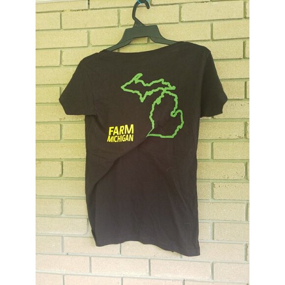 John Deere "Farm Michigan" Ladies Black T-Shirt V-neck Large - Picture 2 of 4